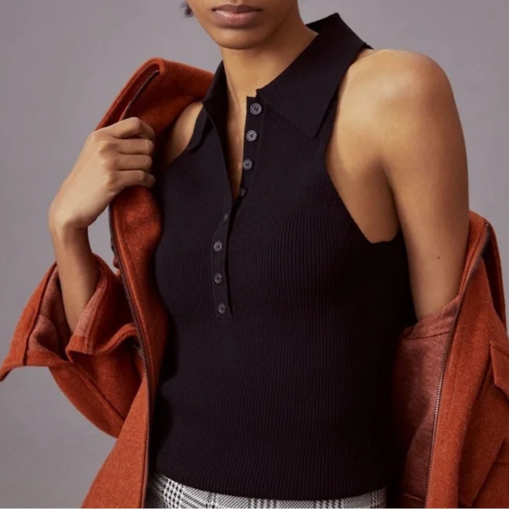 525 America Black Collared Tank Top